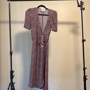 Rouje Black and Pink Patterned Midi Dress